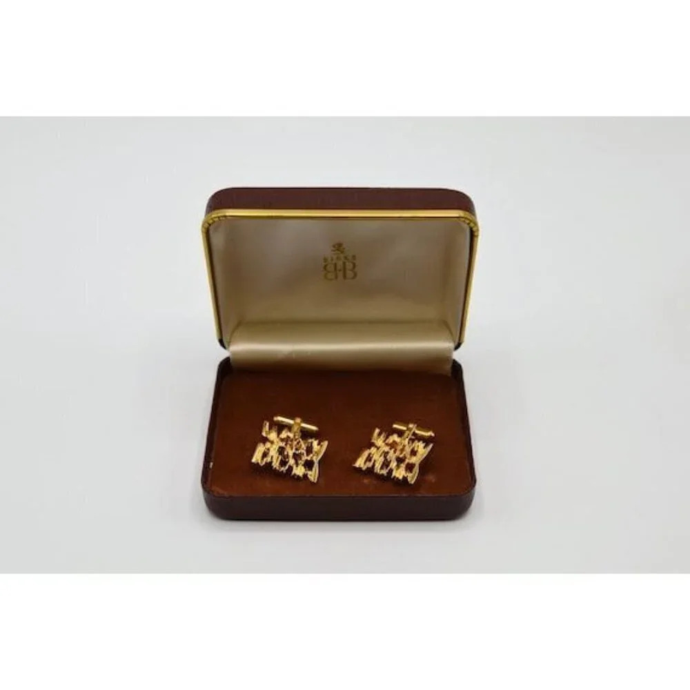 Sherman Sterling Silver Cufflinks Gold Plated "Senator" Vintage w/ Birks  Box